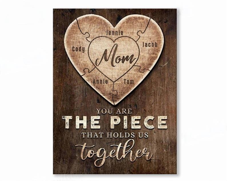 You Are The Piece That Holds Us Together Custom Heart Puzzle Canvas Wall Art