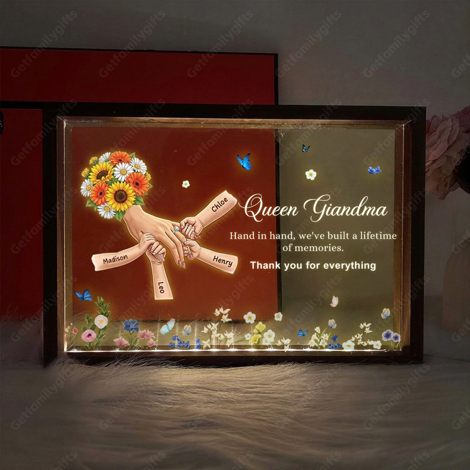 Personalized Mommy Holding Hands with Ring & Manicure Led Light Frame-Mother's Day Gift