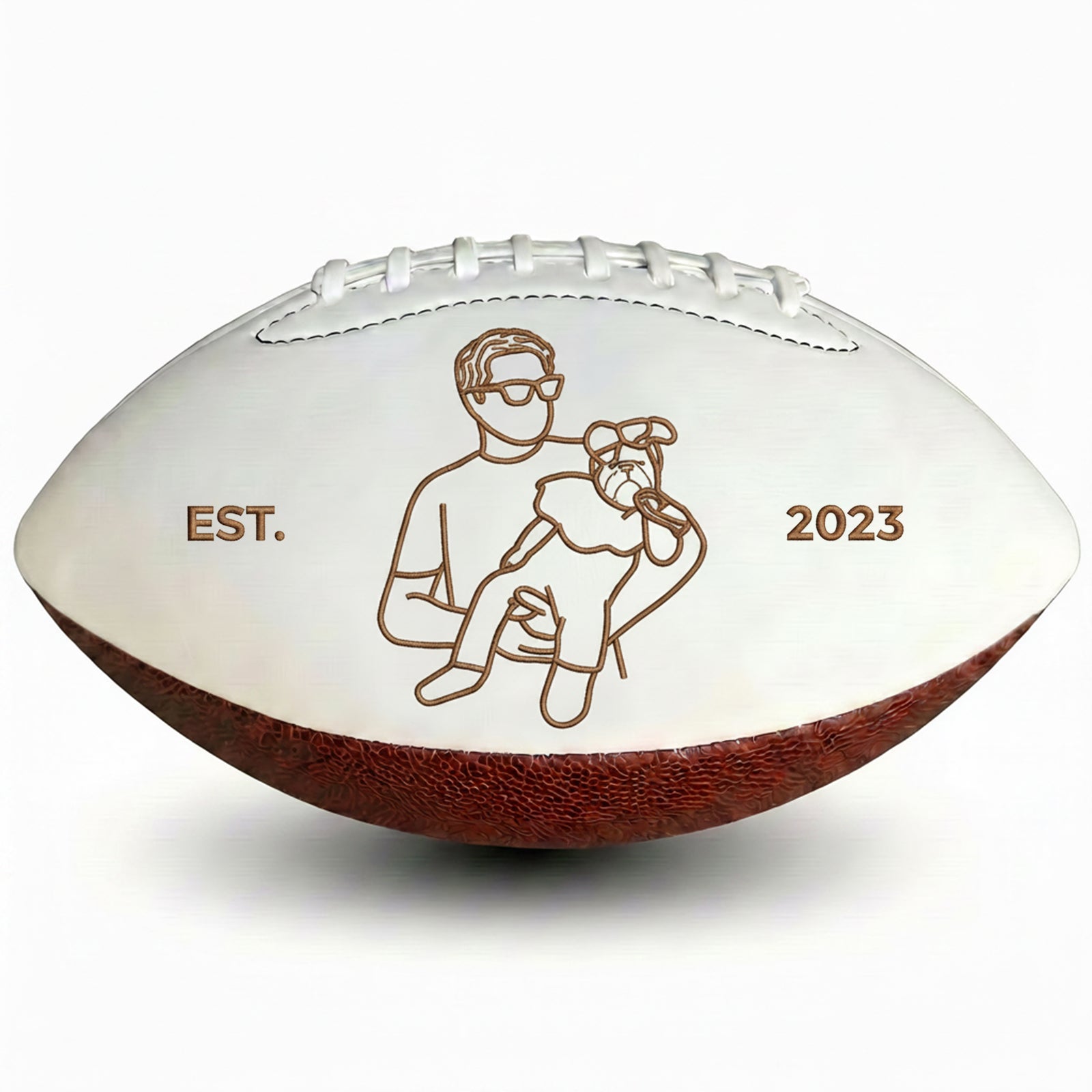 Personalized Embroidered Outline Football with EST. Year – Custom Photo Silhouette Father’s Day Gift for Dad, Coach, New Dad