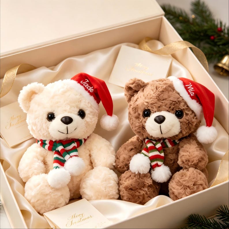 Personalized Christmas Teddy Bear Plush – Custom Name Gift for Couples & Loved Ones