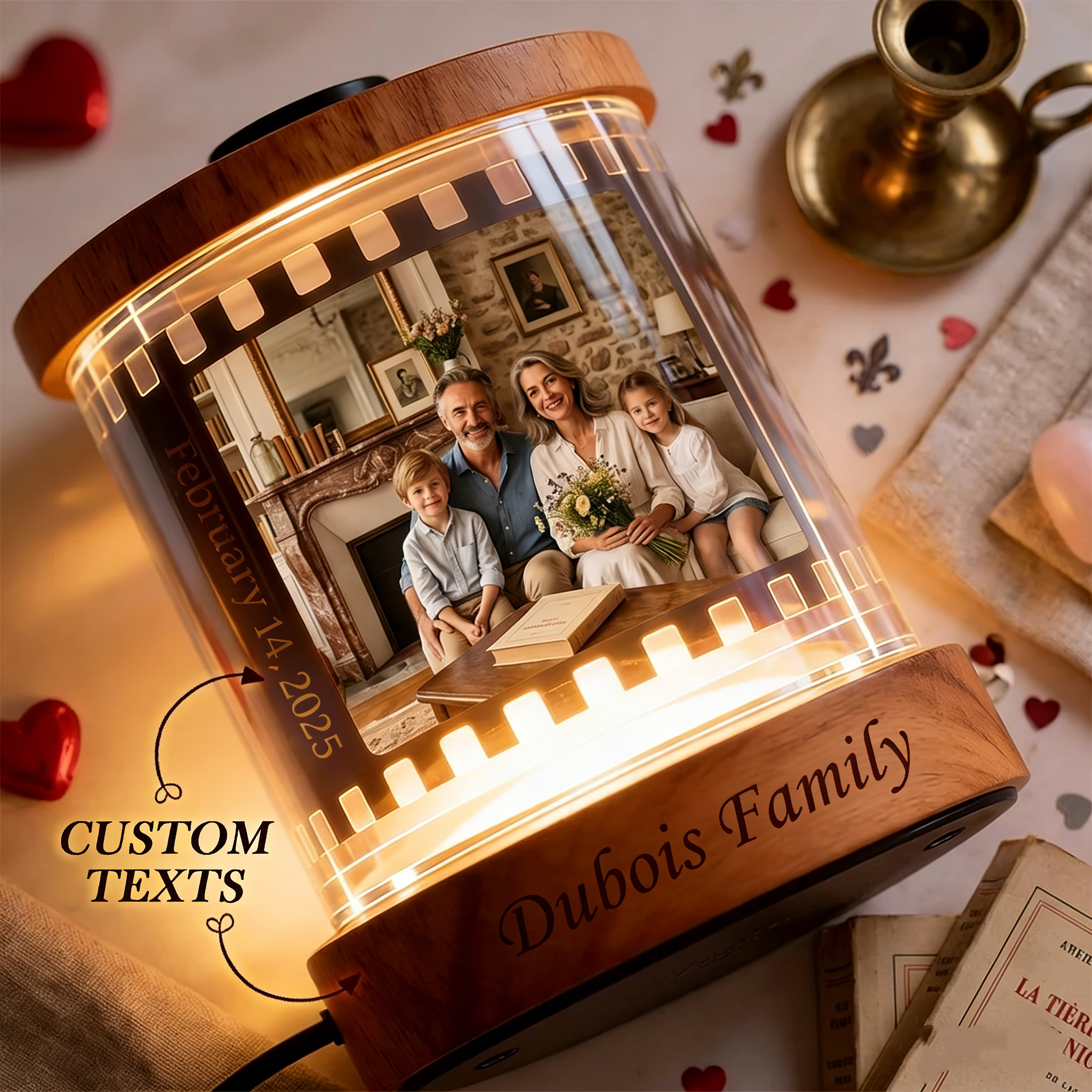 Custom Photo Rotating Frame With Warm Light, Film-Style Night Light With Text & Music – Gift For Couples, Mom, Mother’S Day Keepsake