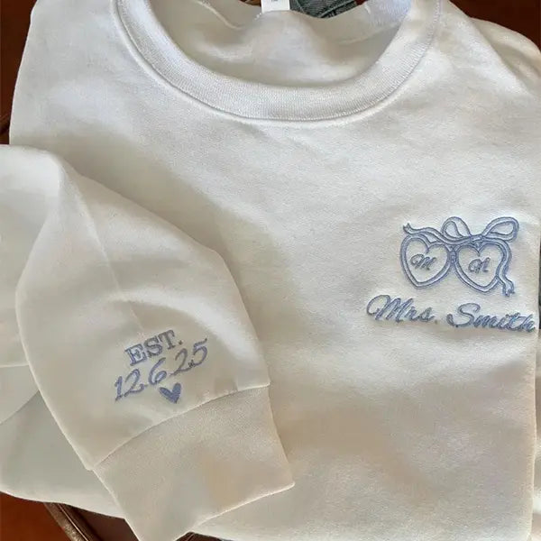 Personalized Bride Embroidered Sweatshirt for Future Mrs. with Custom Last Name & Wedding Date