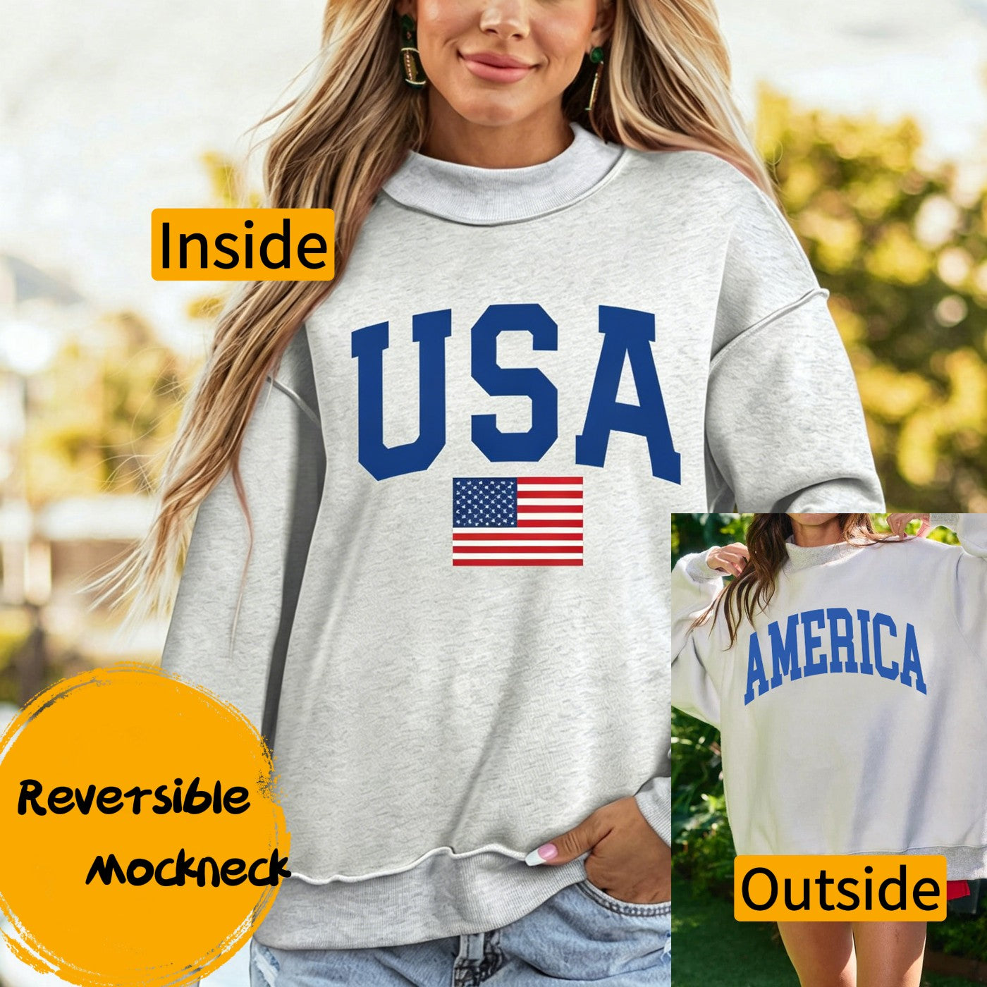 Personalized Reversible Sweatshirt Graphic Mock Neck Customizable Text