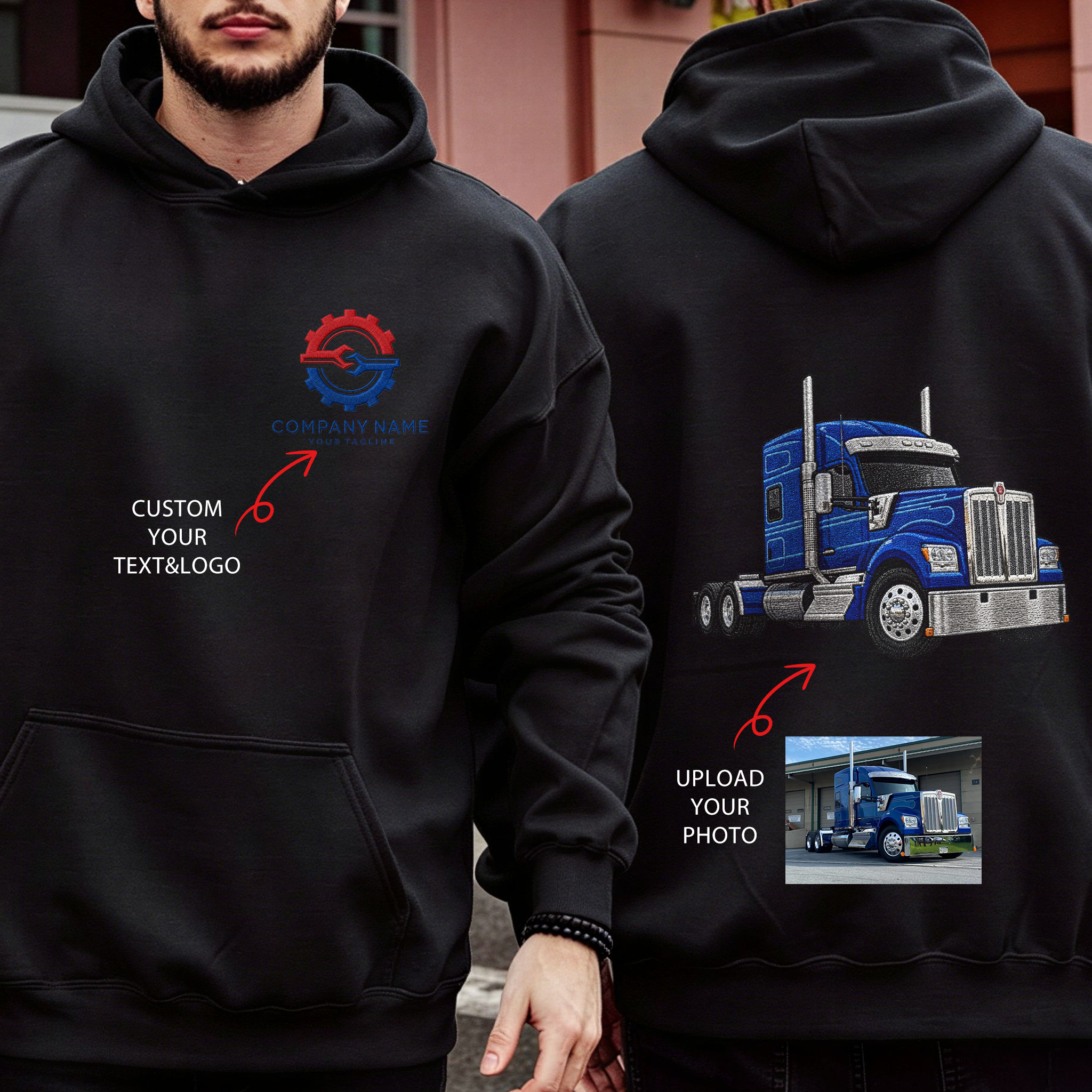 Custom Embroidered Big Rig Car Hoodie (Back Design)—The Perfect Gift For Car Enthusiasts, Boyfriends, Or Dads