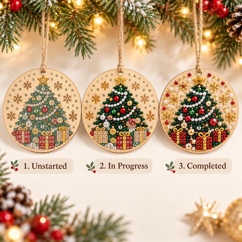 DIY Christmas Pearl Art Ornament Kit-Handmade Beaded Christmas Tree Decorations, Holiday Craft Set for Family & Couples
