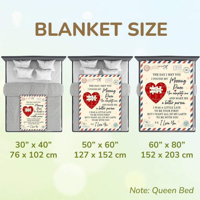 Personalized My Missing Piece I Love You Couple Throw Blanket