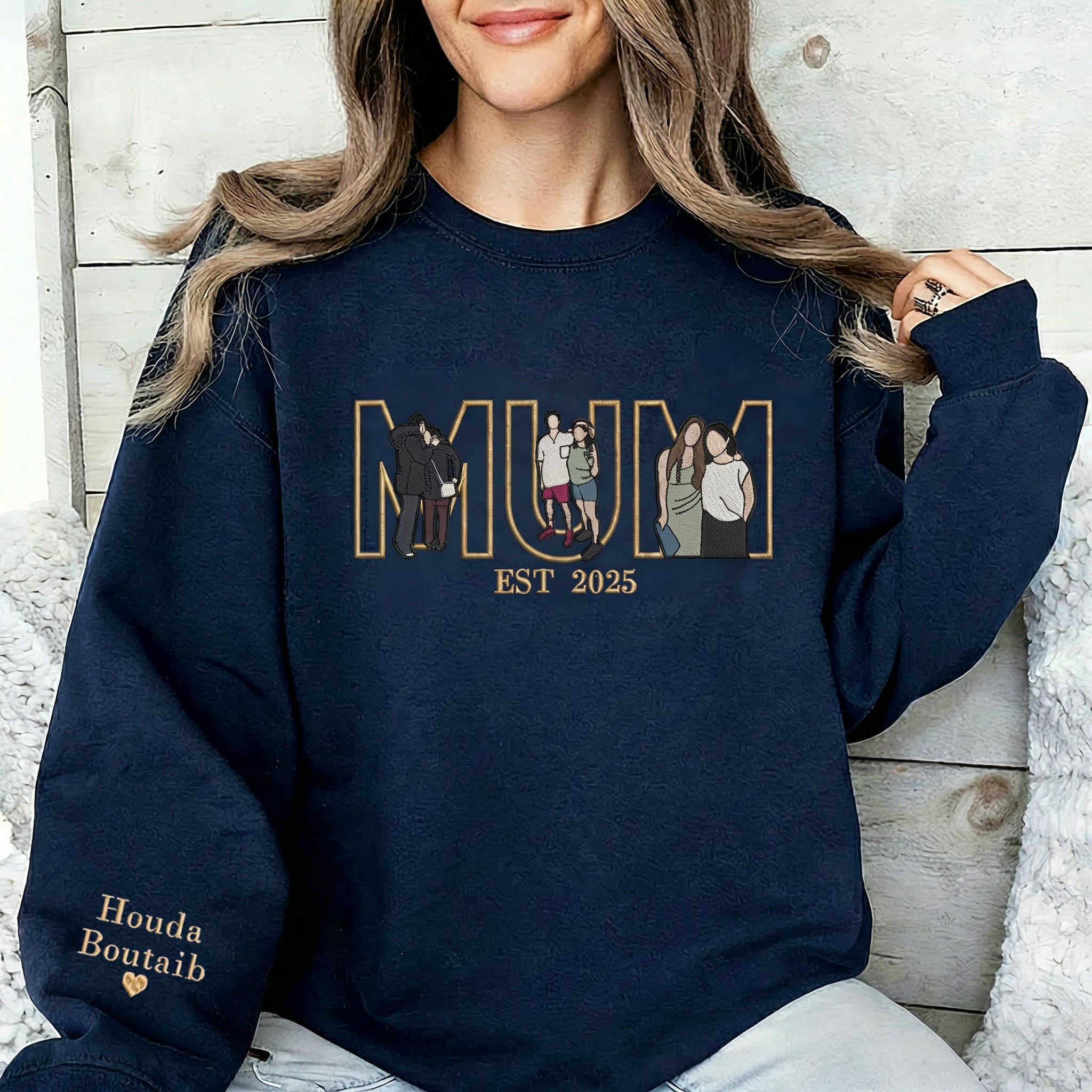 Custom Photo Portrait Embroidery Sweatshirt/Hoodie, Gift For Dad/Mama/Family