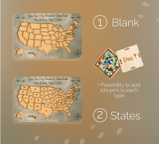 Push Pin USA Map Travel Map For Couples Gift, Wooden Map Of United States One Year Anniversary Gift