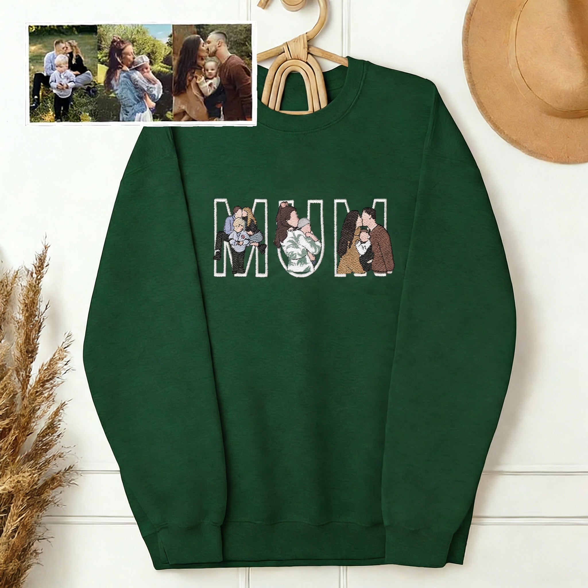 Custom Photo Portrait Embroidery Sweatshirt/Hoodie, Gift For Dad/Mama/Family