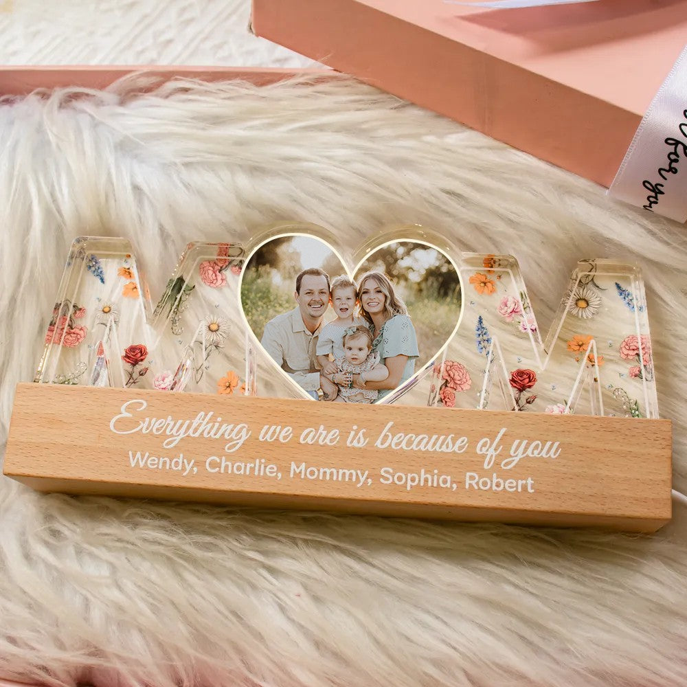 Customized Flower Print Photo LED Night Light, Birthday Flower, Gift For Mom