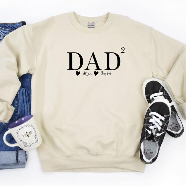 Custom Dad 2 Shirt With Kids Names, Third Baby Reveal, New Dad Gift