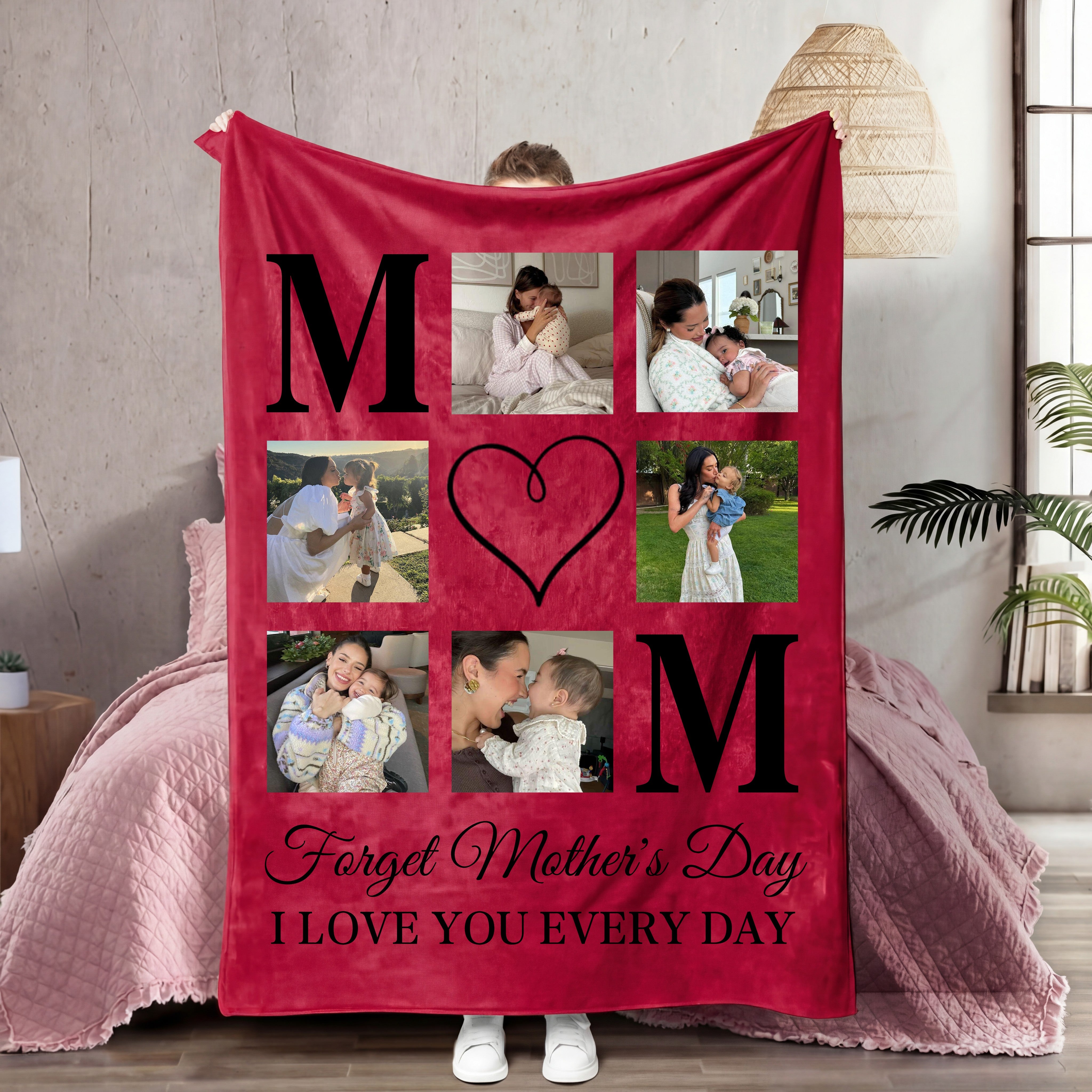 Personalized Photo Collage Blanket – Custom MOM Heart Blanket Gift for Mom | Mother’s Day Gift