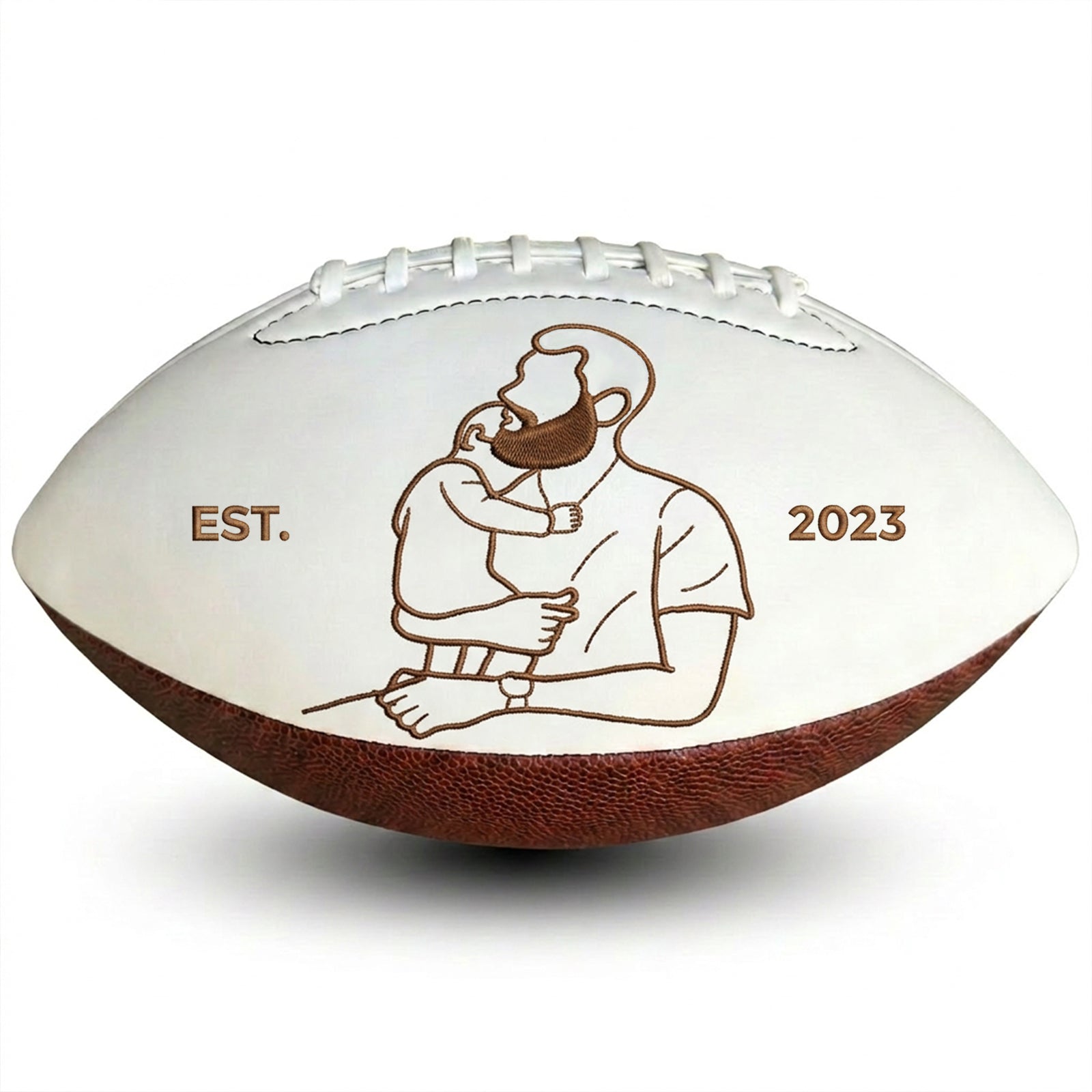 Personalized Embroidered Outline Football with EST. Year – Custom Photo Silhouette Father’s Day Gift for Dad, Coach, New Dad