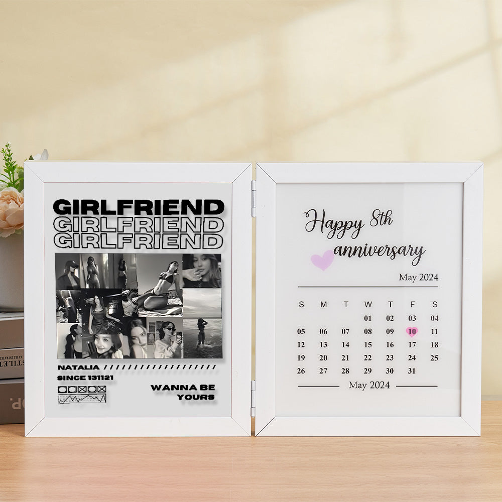 Personalized Girlfriend Photo Frame With Anniversary Calendar