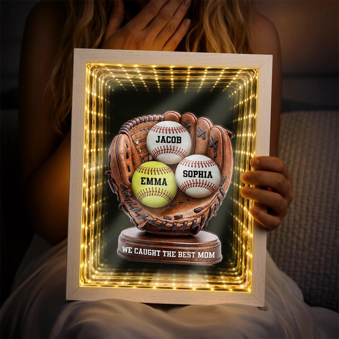 Baseball Glove Design "We Caught the Best Mom" — Personalized Mother's Day Custom Mirror Lightbox Gift