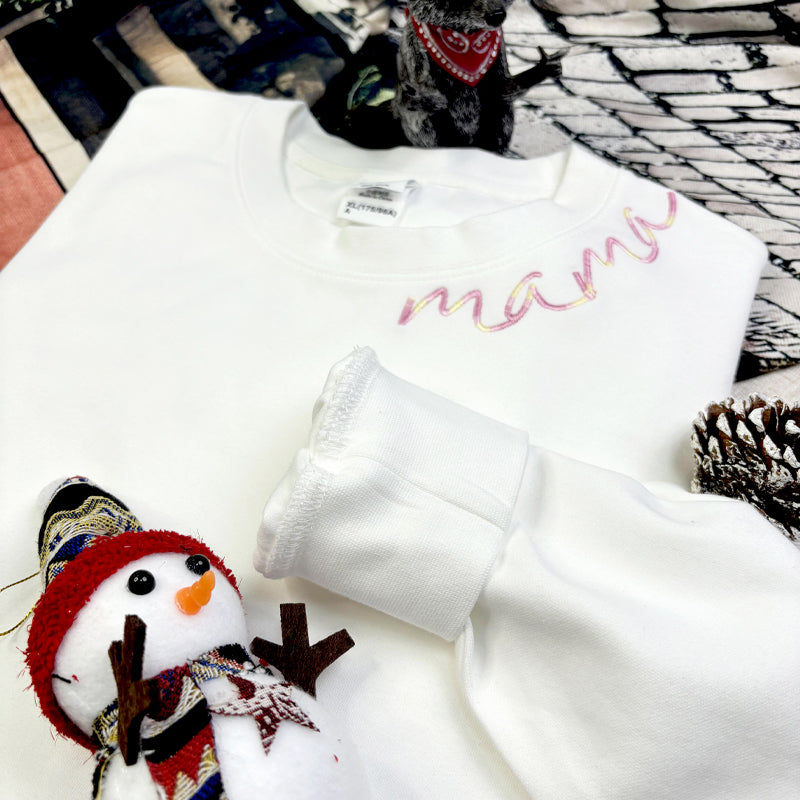 💖Custom Mama Colorful Embroidered Sweatshirt with Kids Names Sleeve