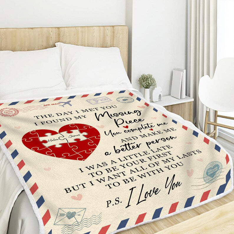 Personalized My Missing Piece I Love You Couple Throw Blanket