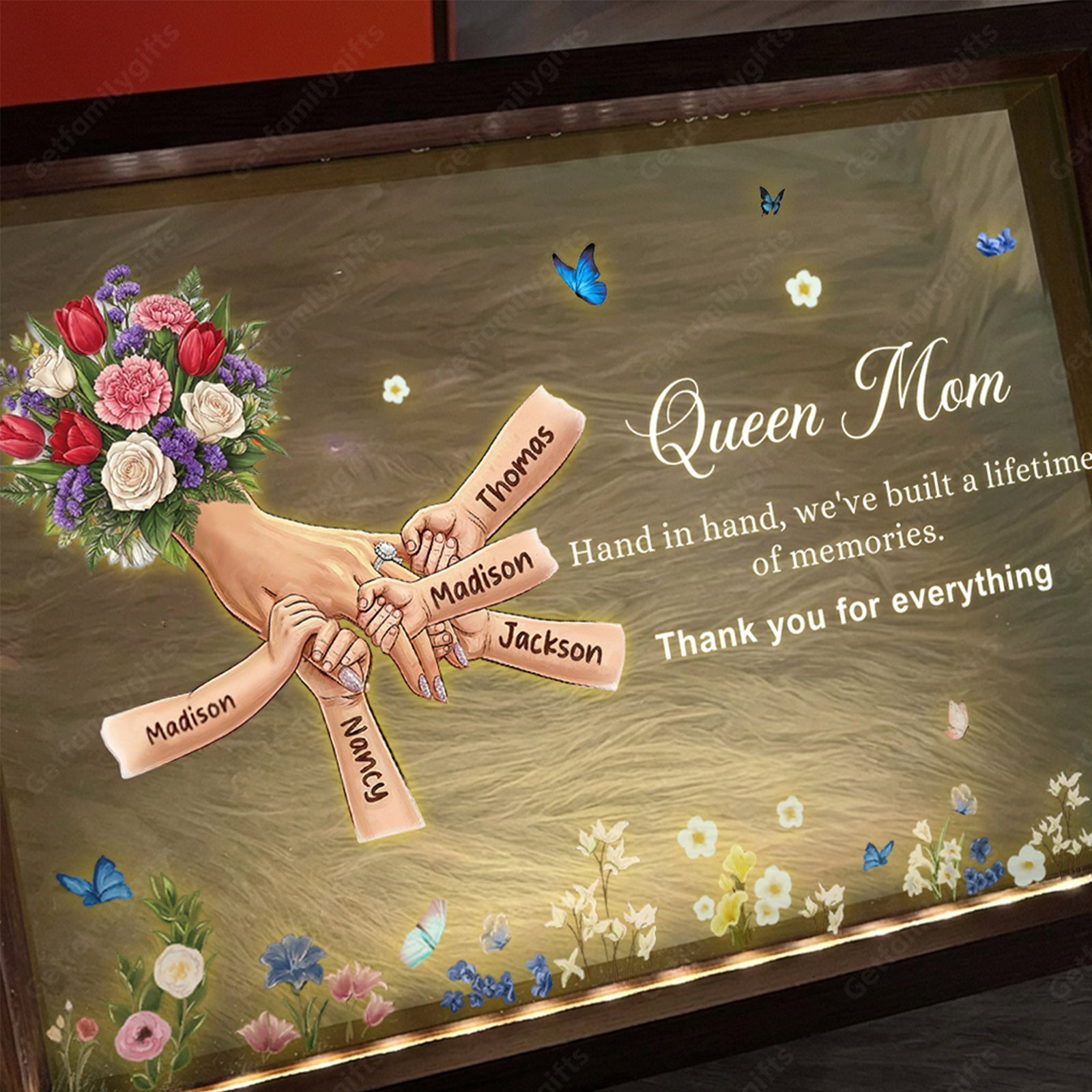 Personalized Mommy Holding Hands with Ring & Manicure Led Light Frame-Mother's Day Gift
