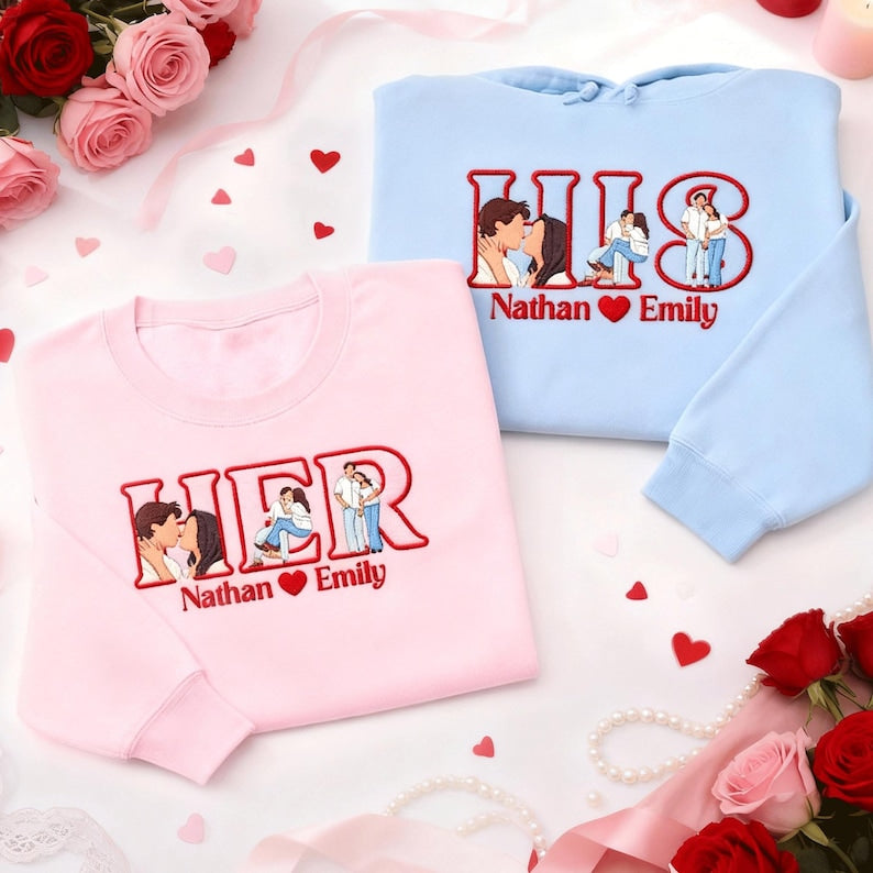 Custom Embroidered Couple Photo Sweatshirt