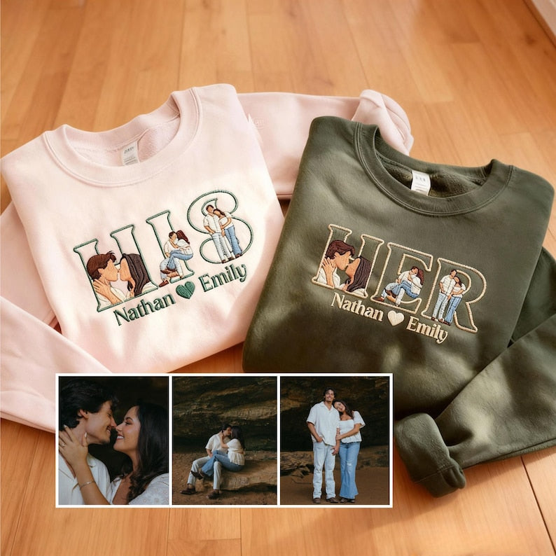 Custom Embroidered Couple Photo Sweatshirt