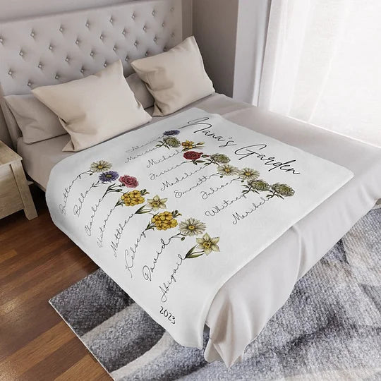 Custom Grandma’s Garden Blanket, Birth Month Flower Blanket, Gift for Grandma