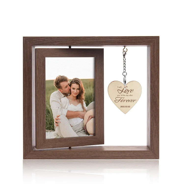 Personalized Photo Rotatable Wooden Frame Custom Text Gift For Couple/Family