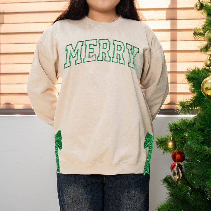 Christmas Applique Bow Shirt, Cute Christmas Shirt, Coquette Bow, Embroidered Side Slit Bow Shirt