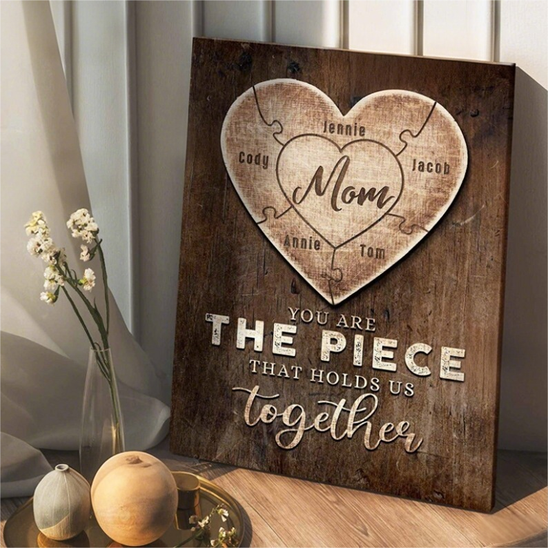 You Are The Piece That Holds Us Together Custom Heart Puzzle Canvas Wall Art