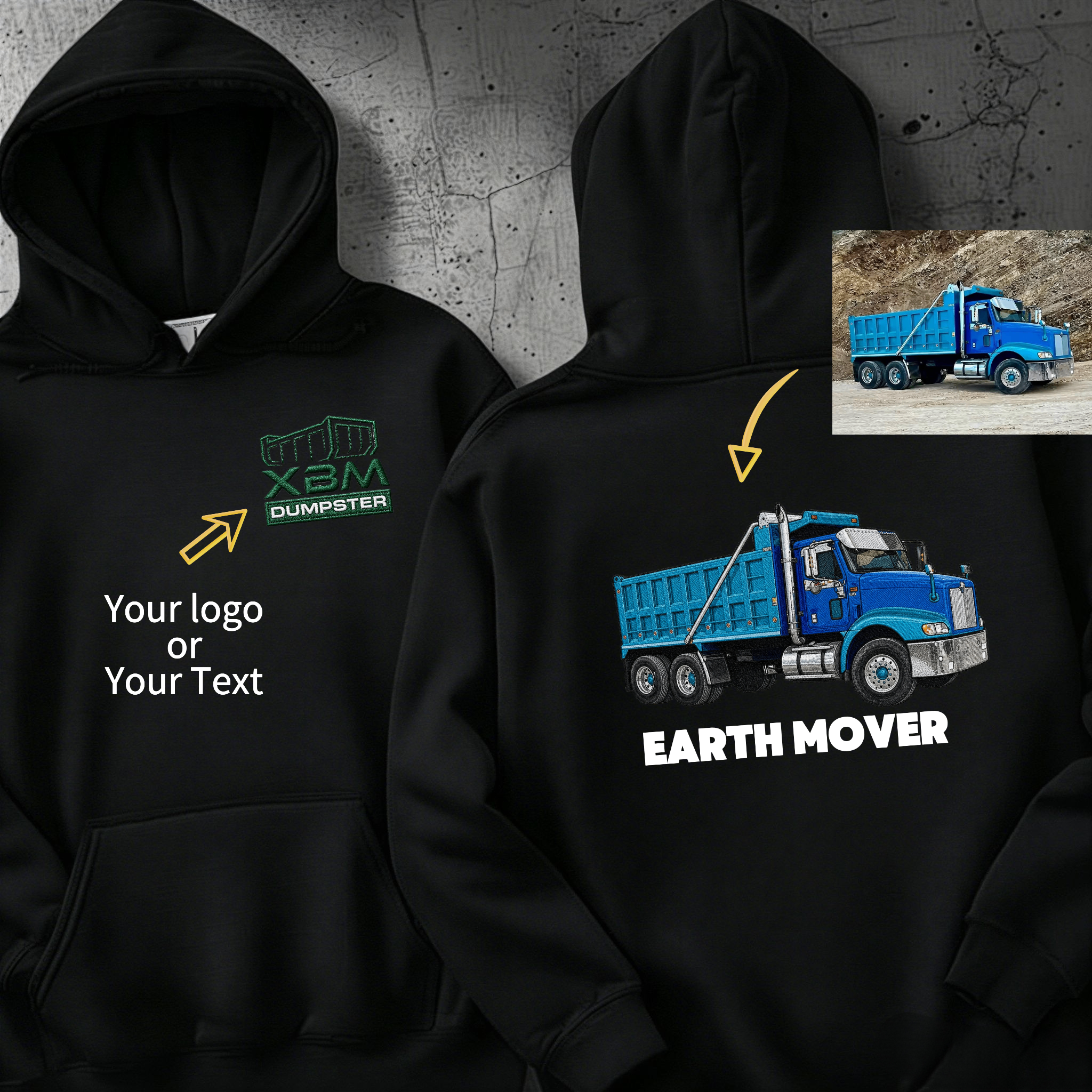 Custom Embroidered Dump Truck Car Hoodie (Back Design)—The Perfect Gift For Car Enthusiasts, Boyfriends, Or Dads