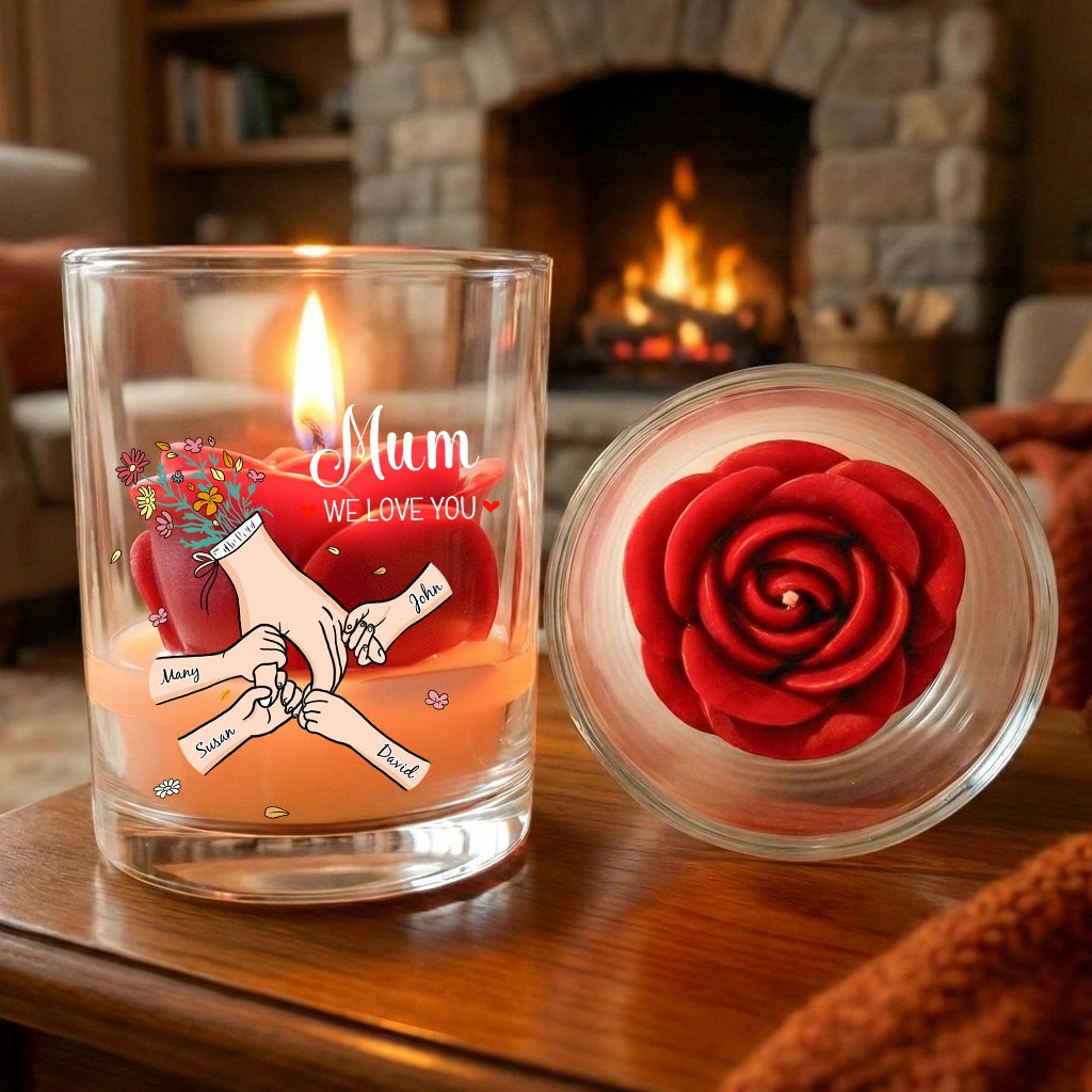 Personalized Floral Soy Wax Candle – Family Hands Design Gift for Mom, Mother’s Day Special