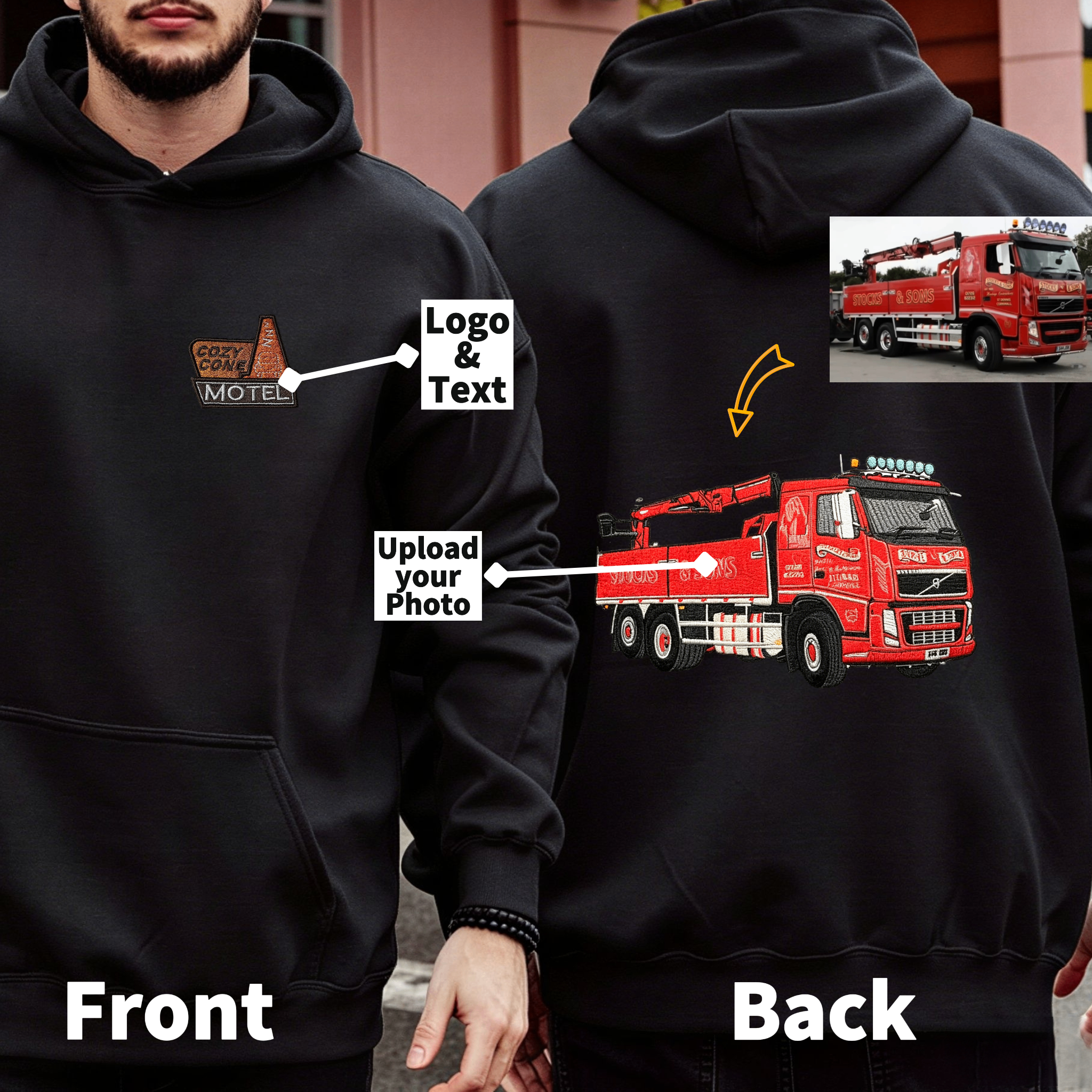 Custom Embroidered Car Hoodie (Back Design)—The Perfect Gift For Car Enthusiasts, Boyfriends, Or Dads