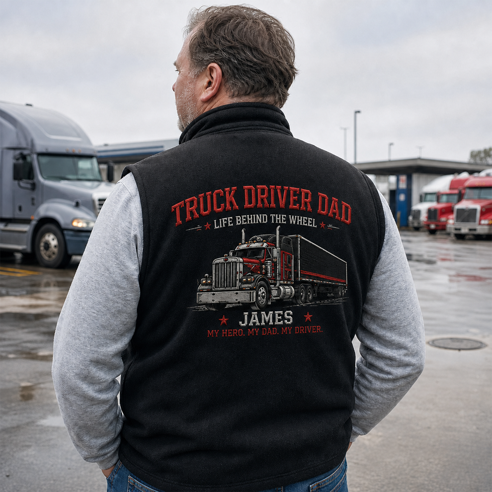 Personalized Truck Driver Dad Embroidered Vest | Custom Trucker Workwear & Career Legacy Gift for Retirement, Years of Service & Milestone Celebrations