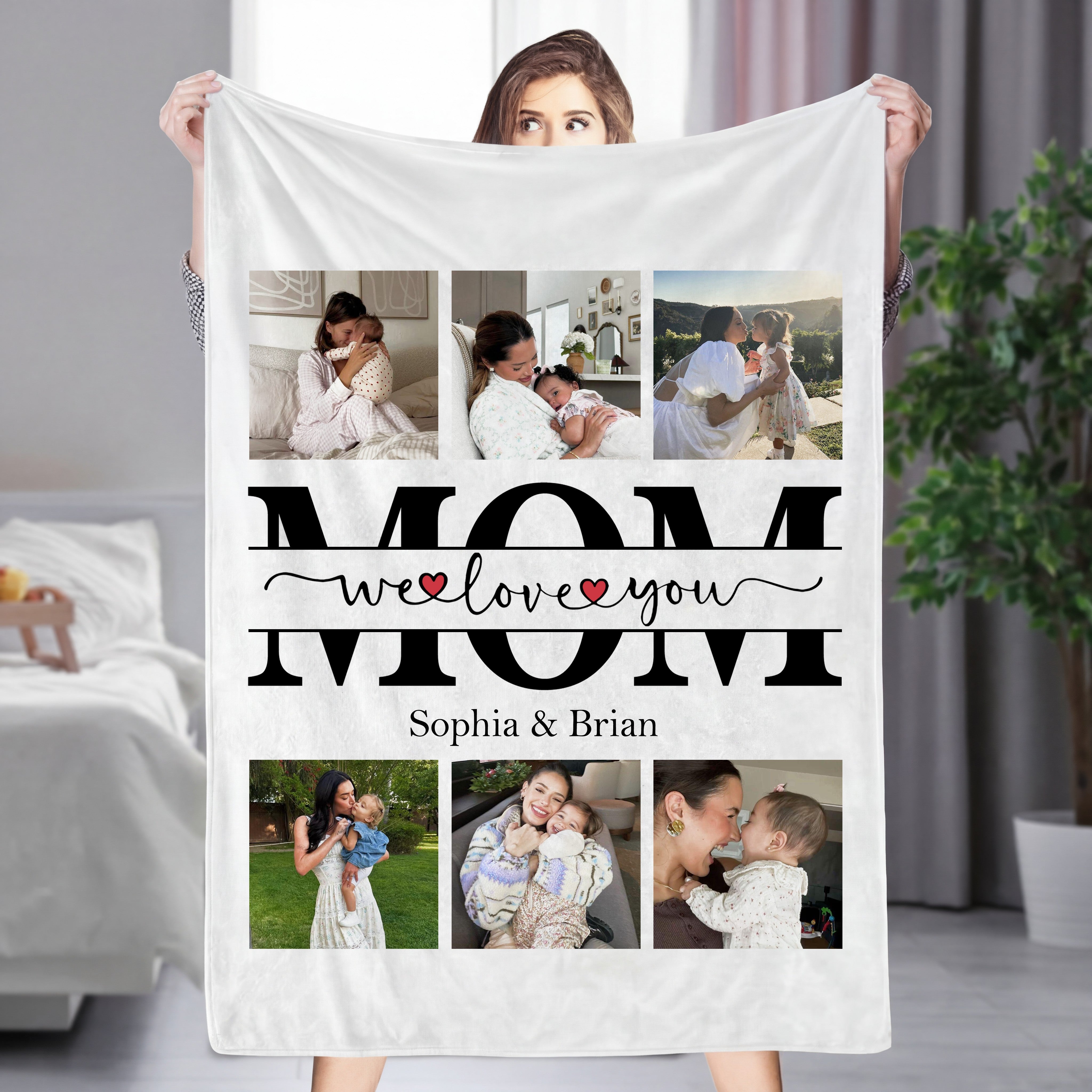 Custom Photo MOM Blanket with Names – Personalized Family Photo Blanket for Mom | Mother’s Day Gift