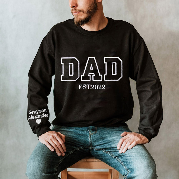 Custom Embroidered Papa Hoodie with Kids Names on Sleeve,Father's Day Gift