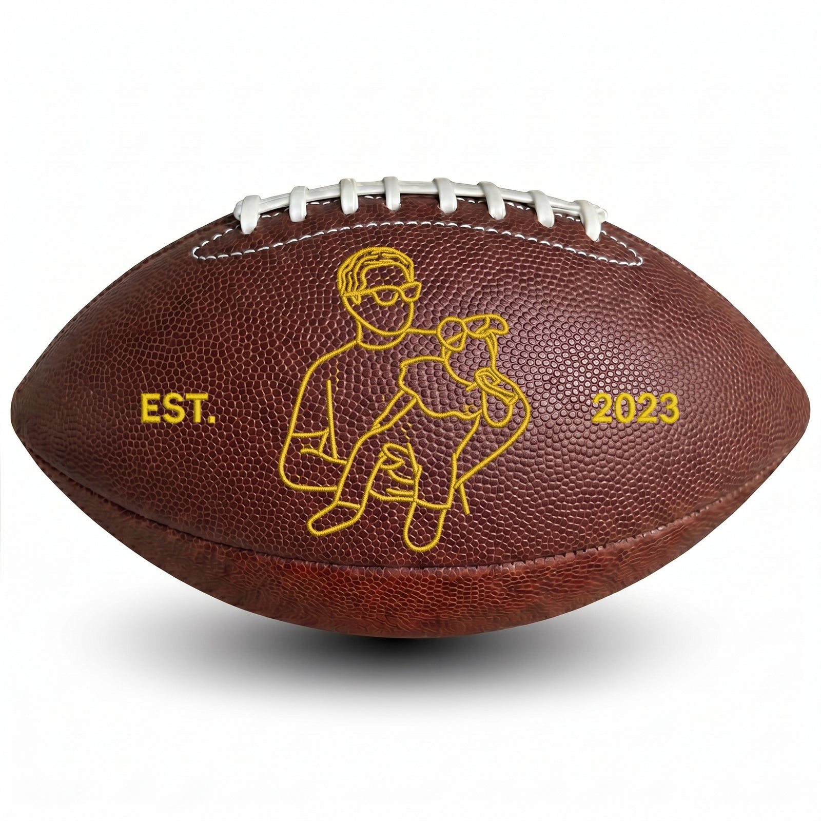 Personalized Embroidered Outline Football with EST. Year – Custom Photo Silhouette Father’s Day Gift for Dad, Coach, New Dad