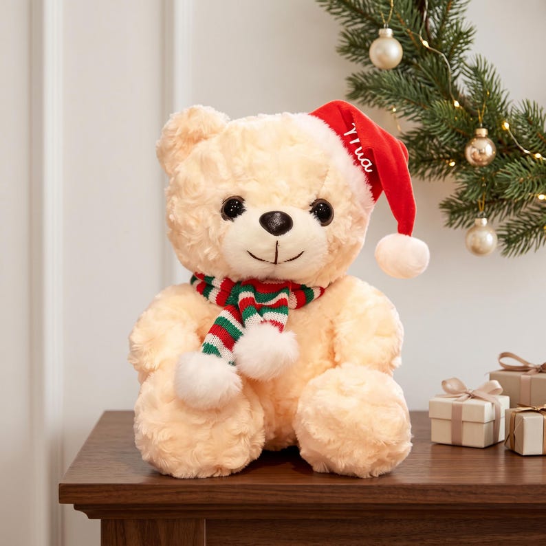 Personalized Christmas Teddy Bear Plush – Custom Name Gift for Couples & Loved Ones