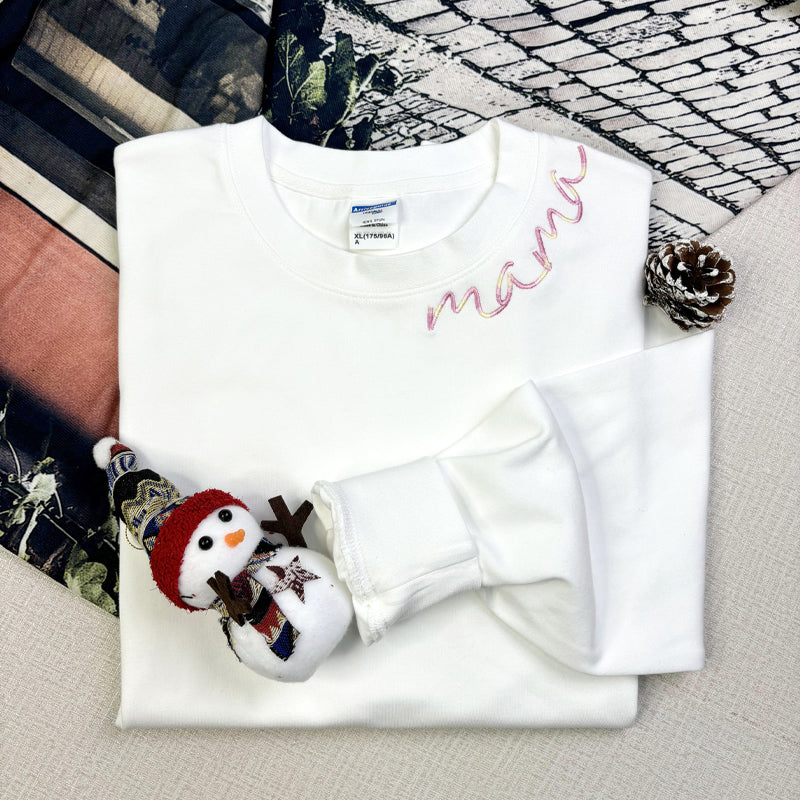 💖Custom Mama Colorful Embroidered Sweatshirt with Kids Names Sleeve