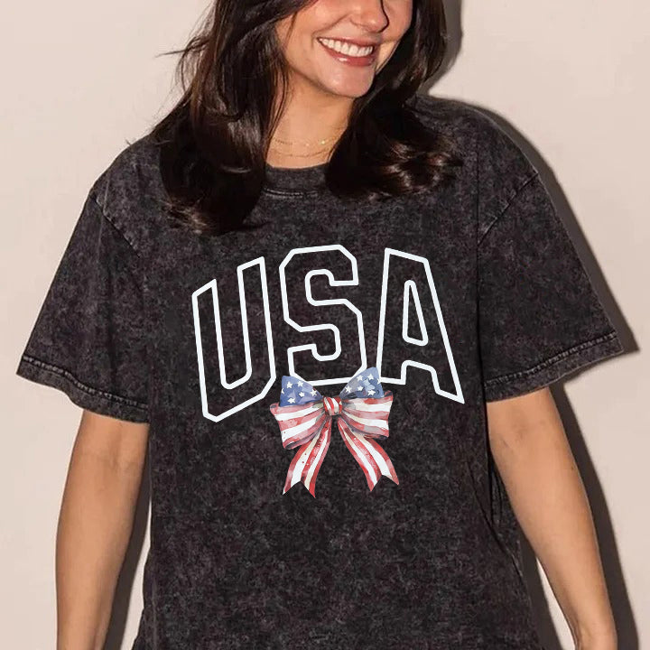 Custom 4th of July Washed Tee Personalized Text Patriotic T Shirt