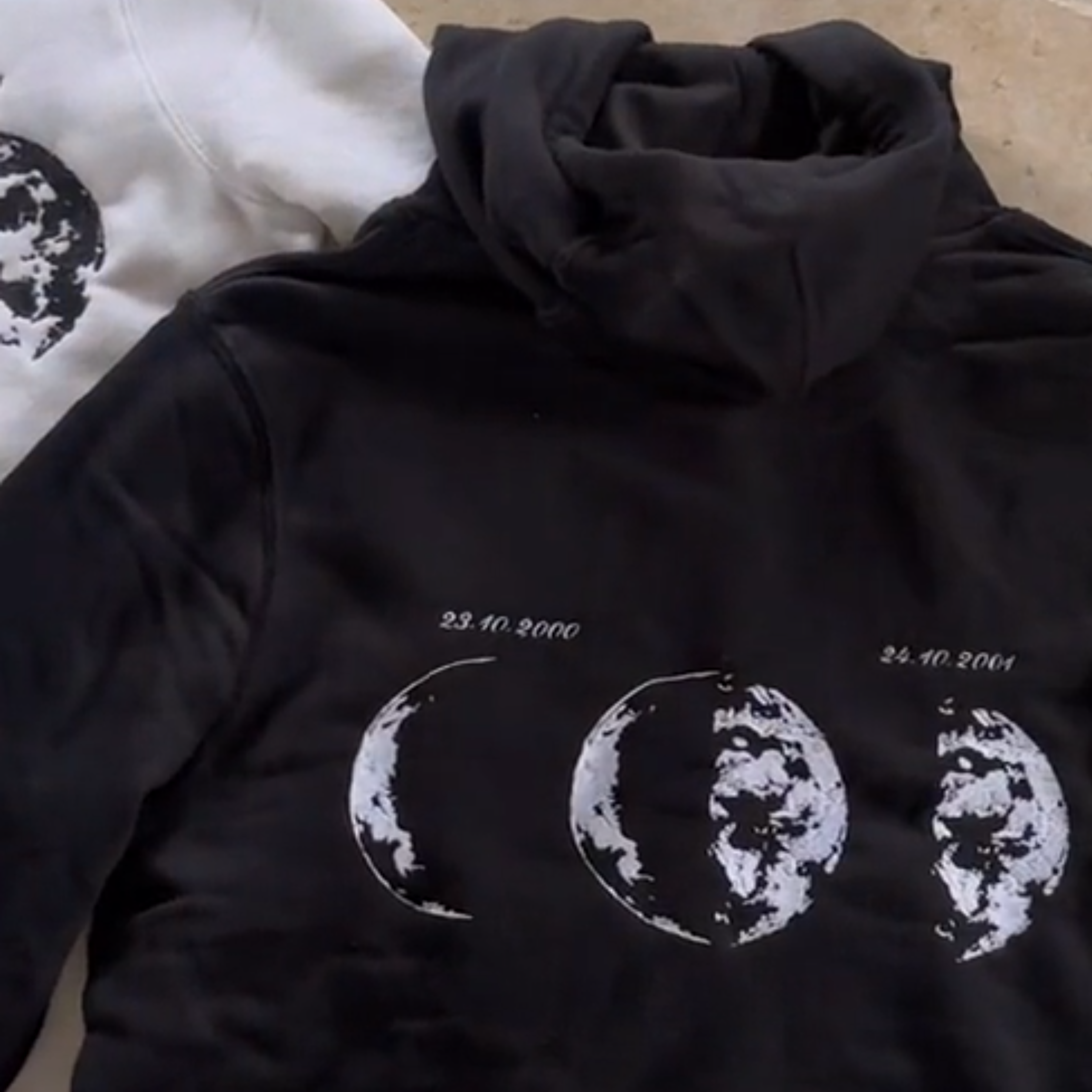 Custom Embroidered Couple Hoodie With Moon & Silhouette Design