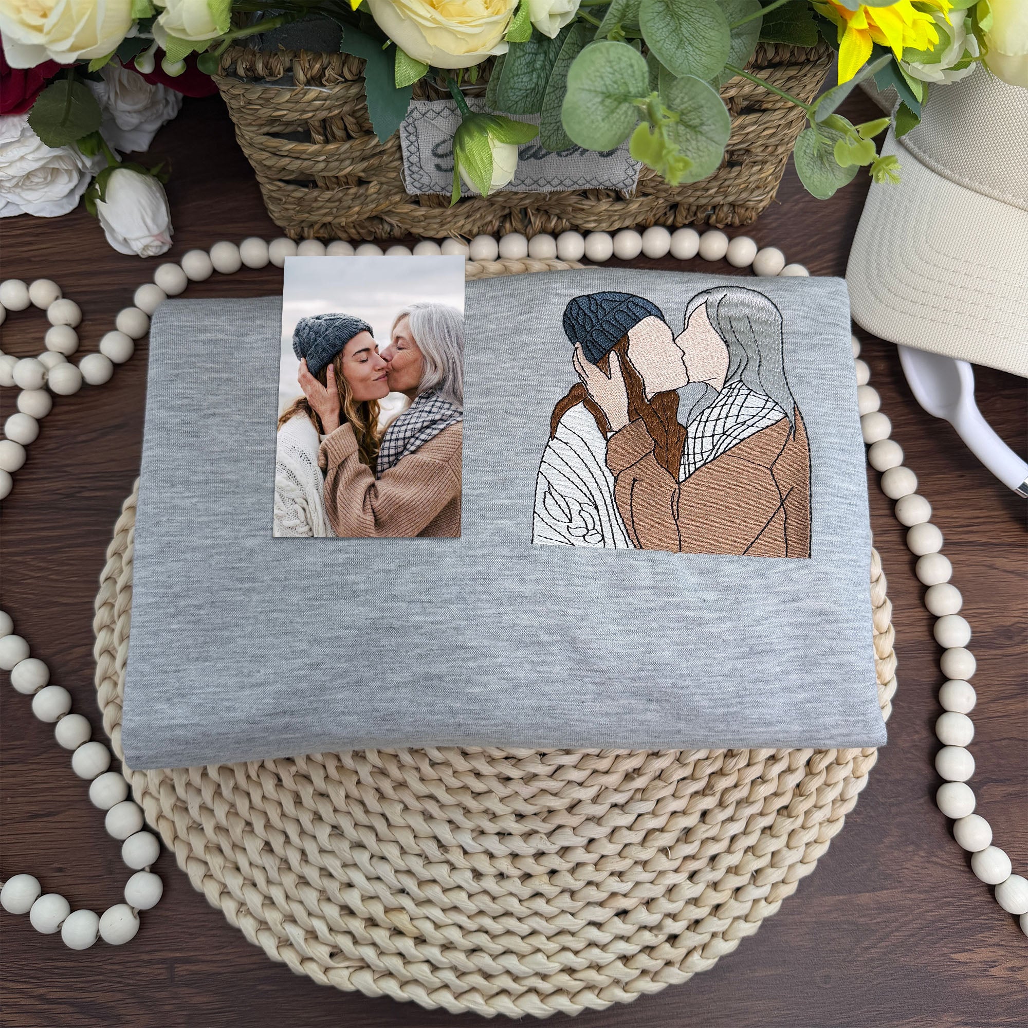 Custom Mama,Mom Portrait Embroidered T-shirt Sweatshirt