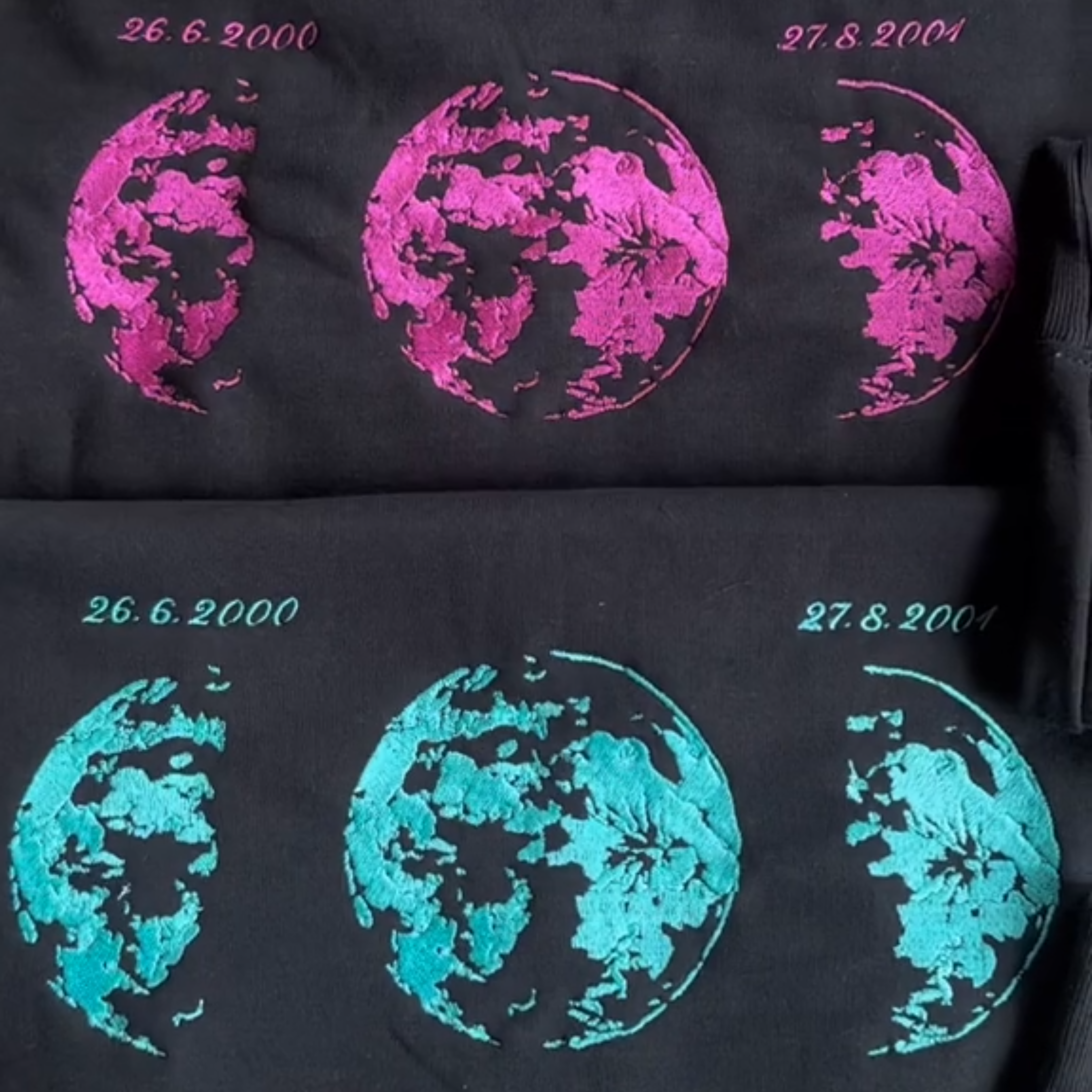 Custom Embroidered Couple Hoodie With Moon & Silhouette Design