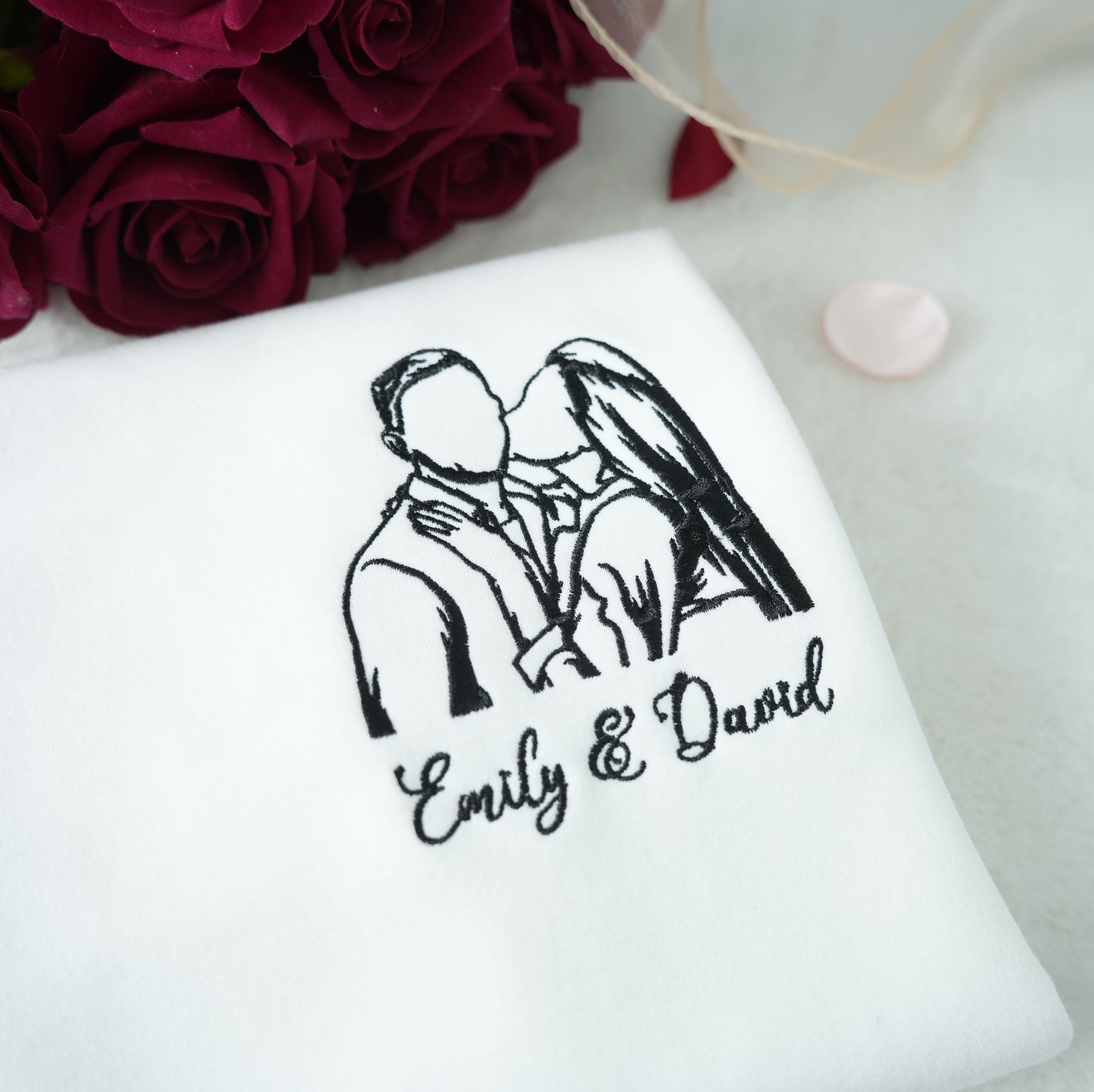 Personalized Couple Sketch Embroidered Sweatshirt – Custom Photo Line Art