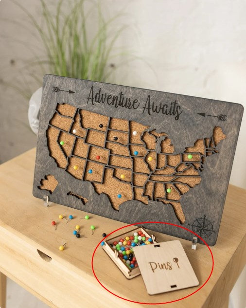 Push Pin USA Map Travel Map For Couples Gift, Wooden Map Of United States One Year Anniversary Gift