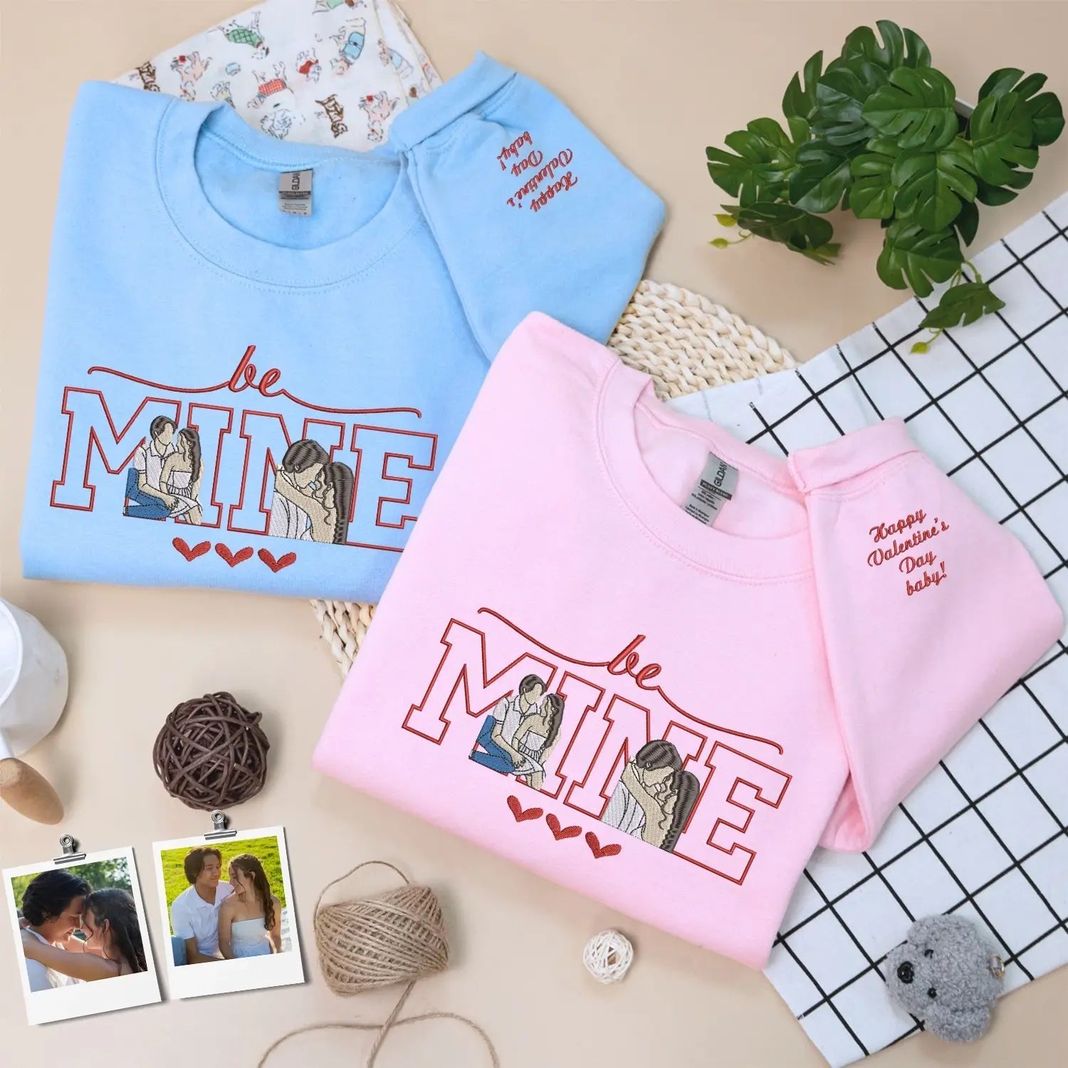 Custom Embroidered Be Mine Sweatshirt or Hoodie with Portrait from Photo