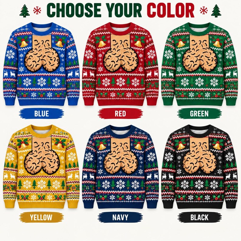 Men's Naughty Ugly Christmas Sweater: Red Funny Phallic Fair Isle Top
