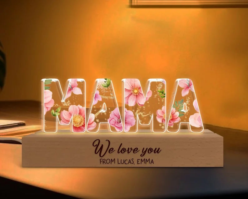 Custom Night Light Birth Flower 3D LED Light, Gift from Daughter, Mom Birthday Gift