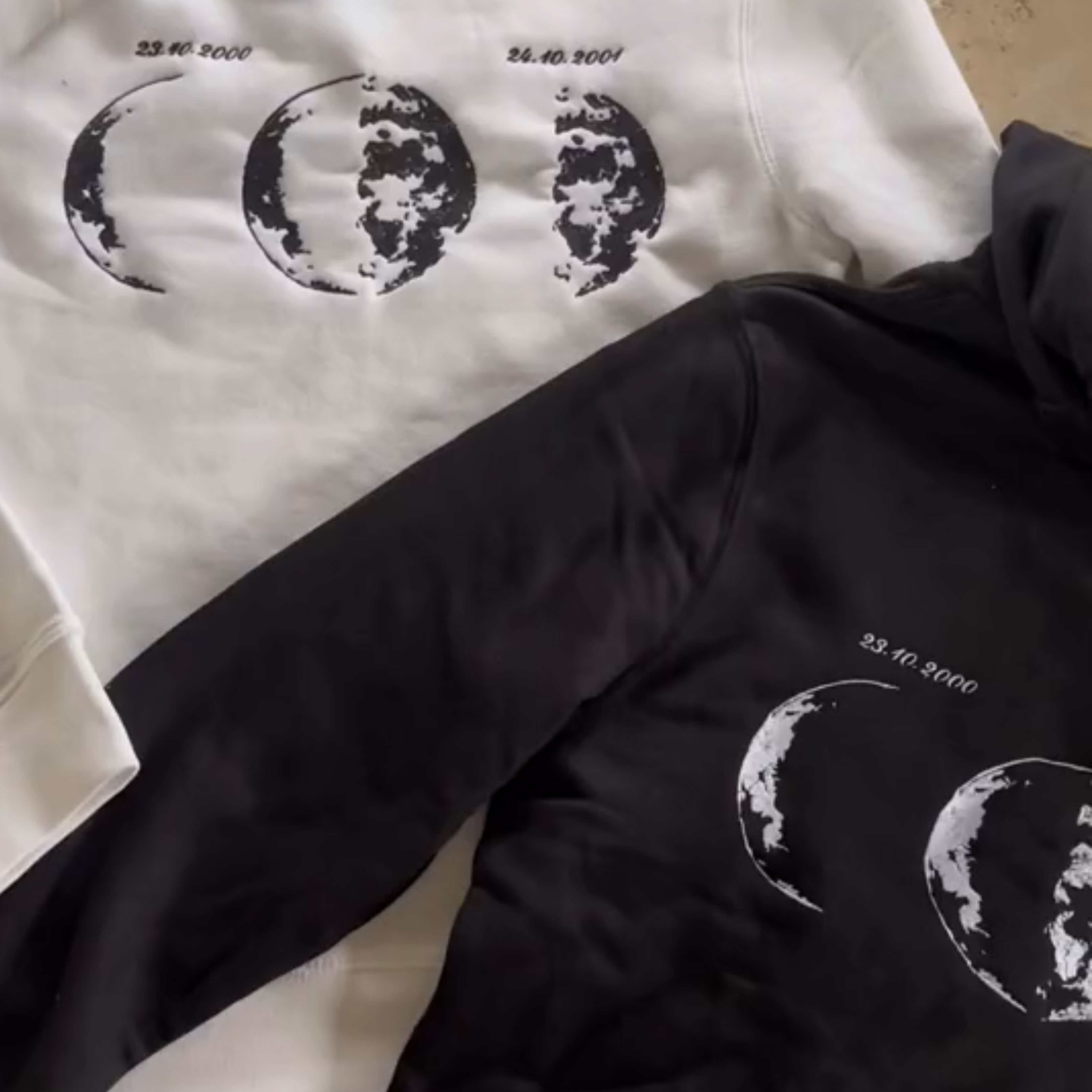 Custom Embroidered Couple Hoodie With Moon & Silhouette Design