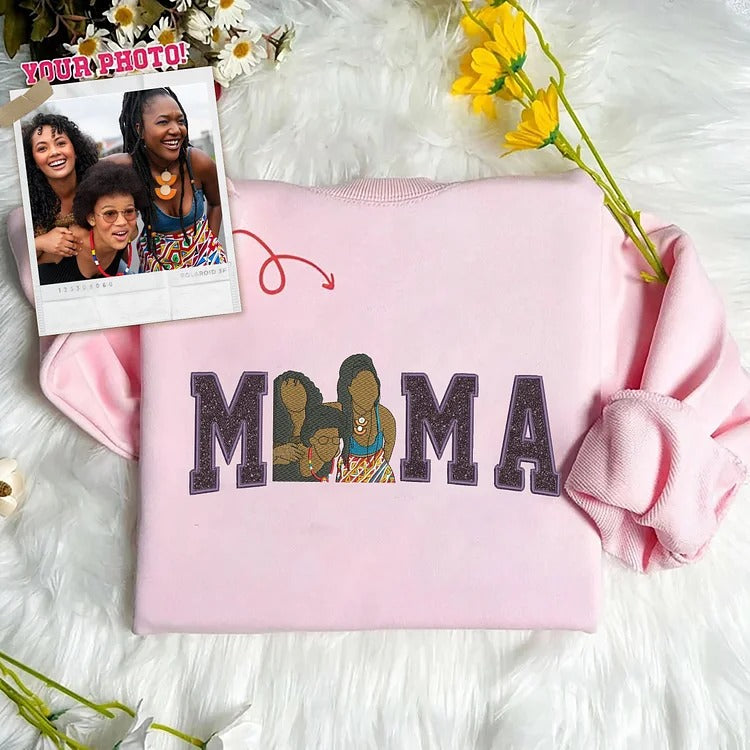 A Glittering Gift for Grandma, Personalized Portrait Sweatshirt with Embroidered Family Photo & Sparkle
