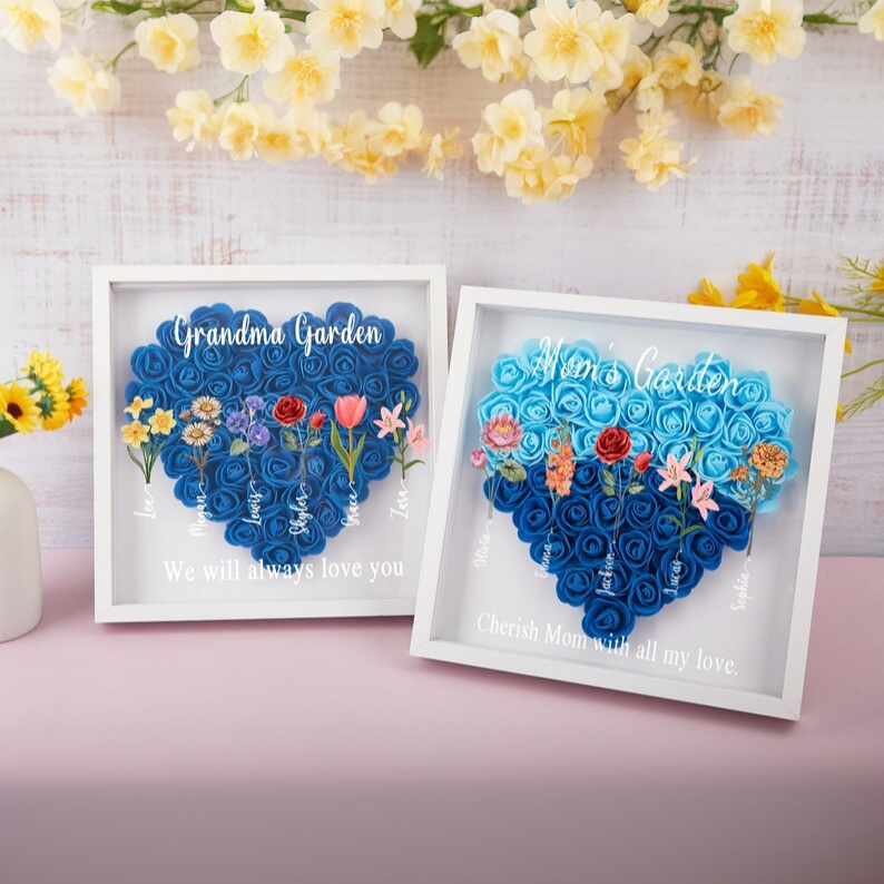 Personalized Mom garden Flower Shadow Box,Mother's Day Gift,Mom's Rose Frame Box,Flower Gift Box for Mom Grandma Nana,Birthday Gifts for Mom