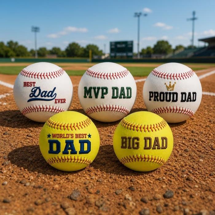 Personalized Embroidered Baseball & Softball | Memorial Keepsake Father's Day Gift for Dad from Kids